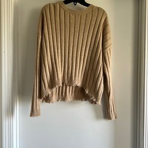 Cream Sweater w/distressed trim